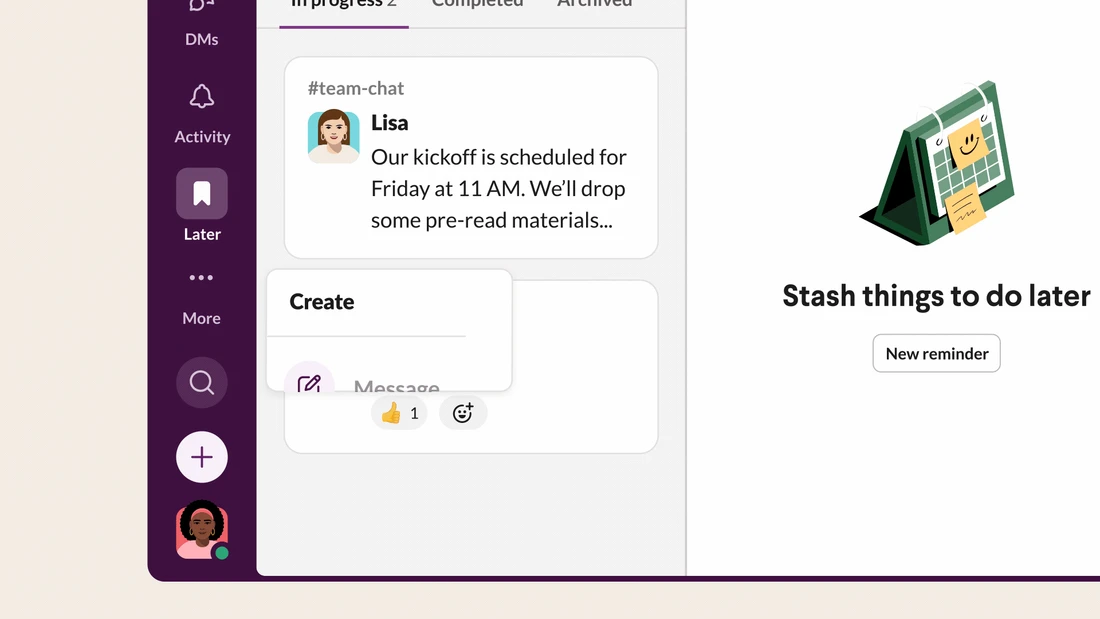 Slack’s redesigned workspace, with a navigation rail, sidebar and conversation area.