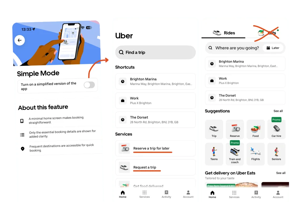 Offer a simpler way to use the product — Uber interface example