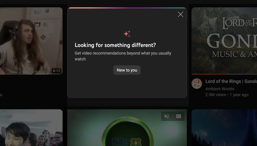 Offer a route beyond familiar interests — YouTube interface example