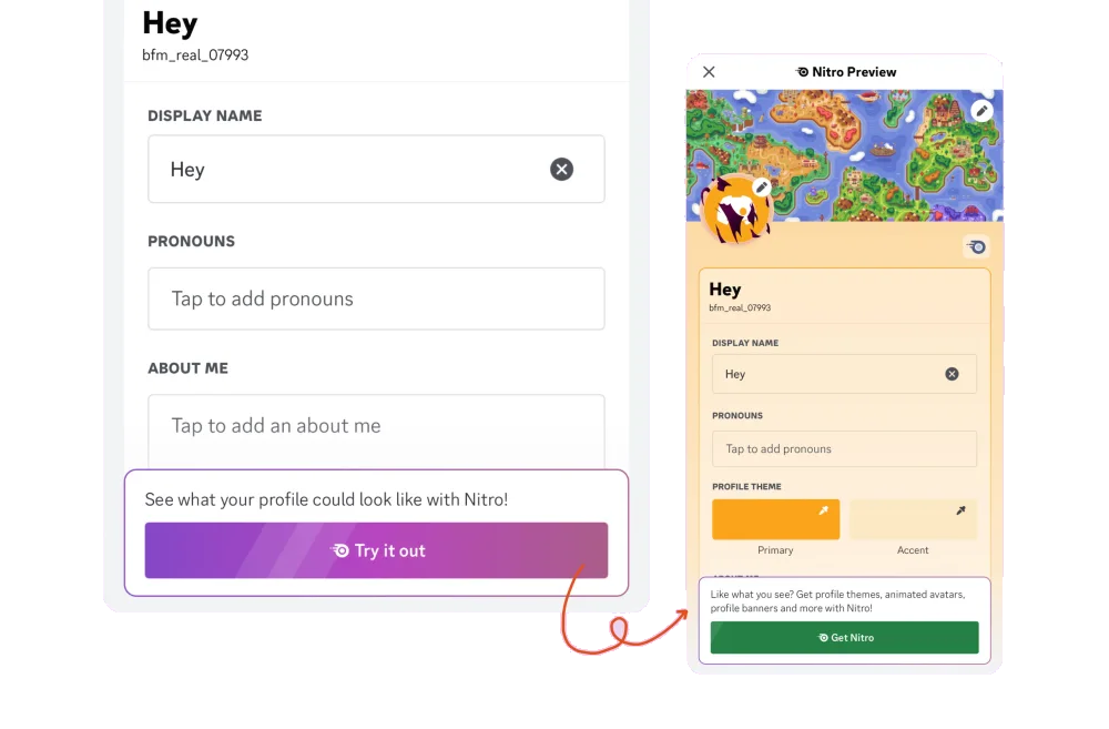 Preview the upgrade using the user’s identity — Discord interface example