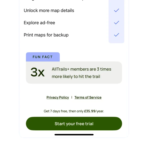 Describe value through the user’s goal — AllTrails interface example