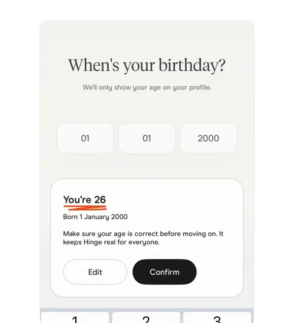 Reflect information back for verification — Hinge interface example