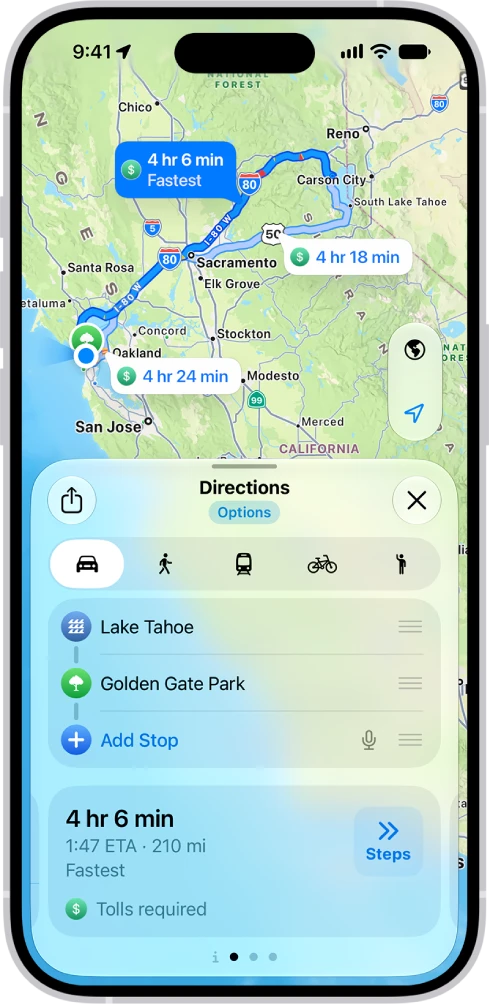 Apple Maps screen showing connected route paths from the starting location to a destination.