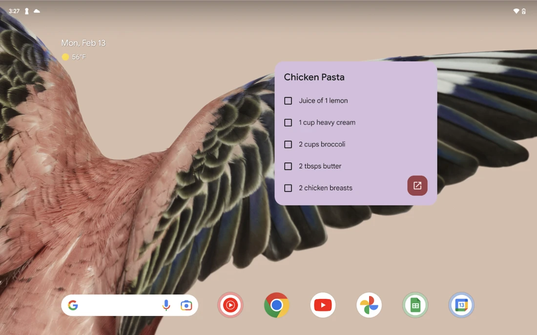 Google Keep Android single-note widget displaying a checklist on the home screen.