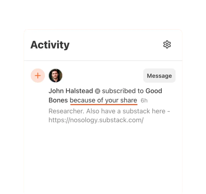 Show the helpful result of sharing — Substack interface example