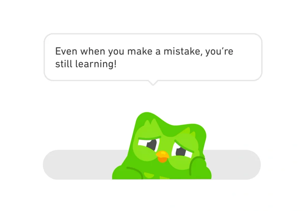 Separate a mistake from a judgment of ability — Duolingo interface example