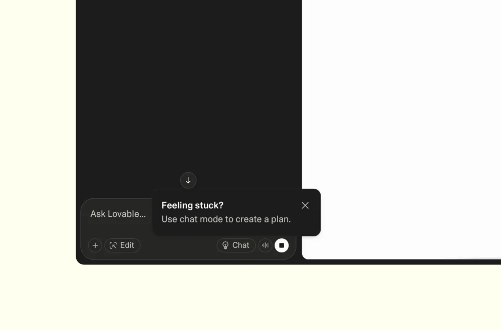 Offer help when a need is apparent — Lovable interface example