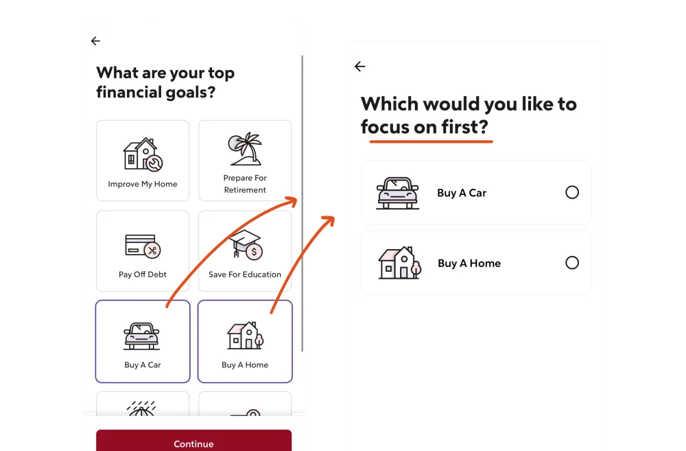Help someone choose an initial focus — Rocket Money interface example