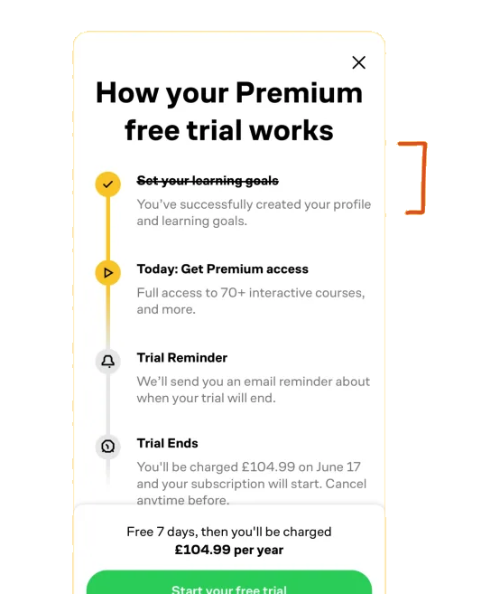 Recognise an initial commitment — Brilliant interface example