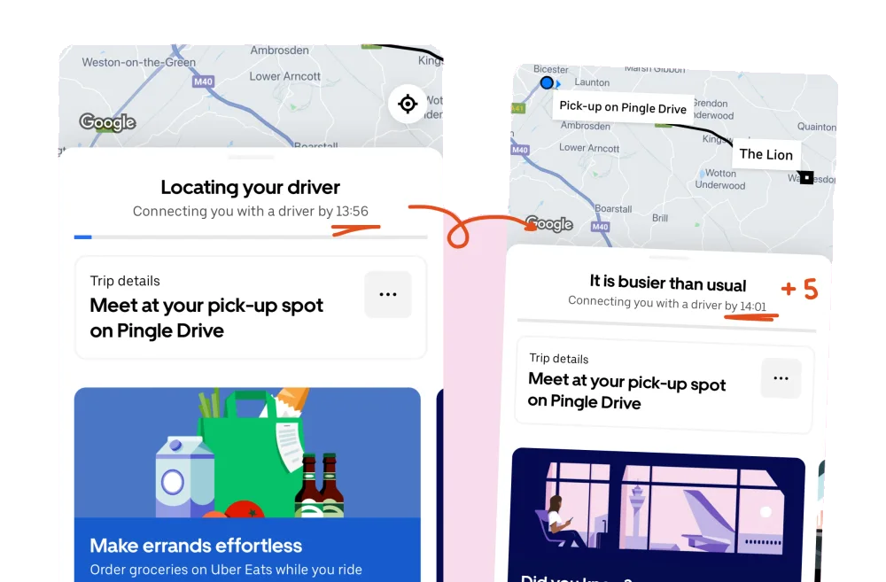 Keep expectations current while waiting — Uber interface example