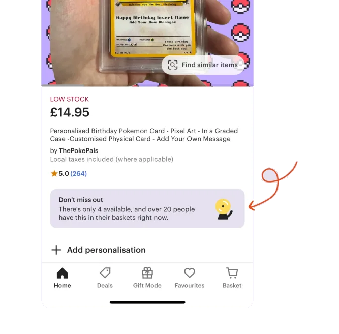 Show a real stock constraint clearly — Etsy interface example
